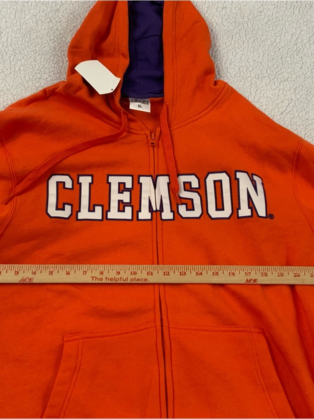 e5 Clemson Tigers Full Zip Jacket Hoodie Pockets Men’s XL NCAA Orange Purple New - Picture 7 of 11